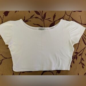 🤍ANN TAYLOR White Cotton Stretch Crop Tee Top